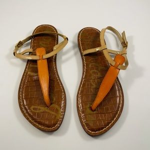 Sam Edelman Gigi Thong Sandals Tan Orange Women Sz 6 Casual Flat Buckle TStrap